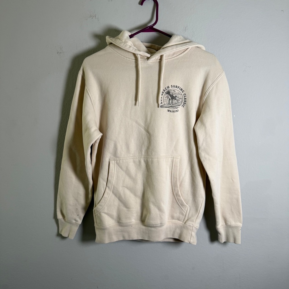 Malibu Shirts Dog Beach Surfing Classic Waikiki Hoodie Cream Mens Small‎